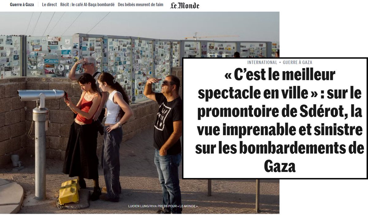 CharliesIngalls's tweet image. 🇵🇸 Le génocide à #Gaza, une attraction touristique pour les israéliens : « c’est le meilleur spectacle en ville » !!!
Vous vous rendez compte ? Tous les jours des images atroces arrivent de Gaza, des enfants mutilés, des enfants morts de faim, la peau sur les os...
A Sderot,…