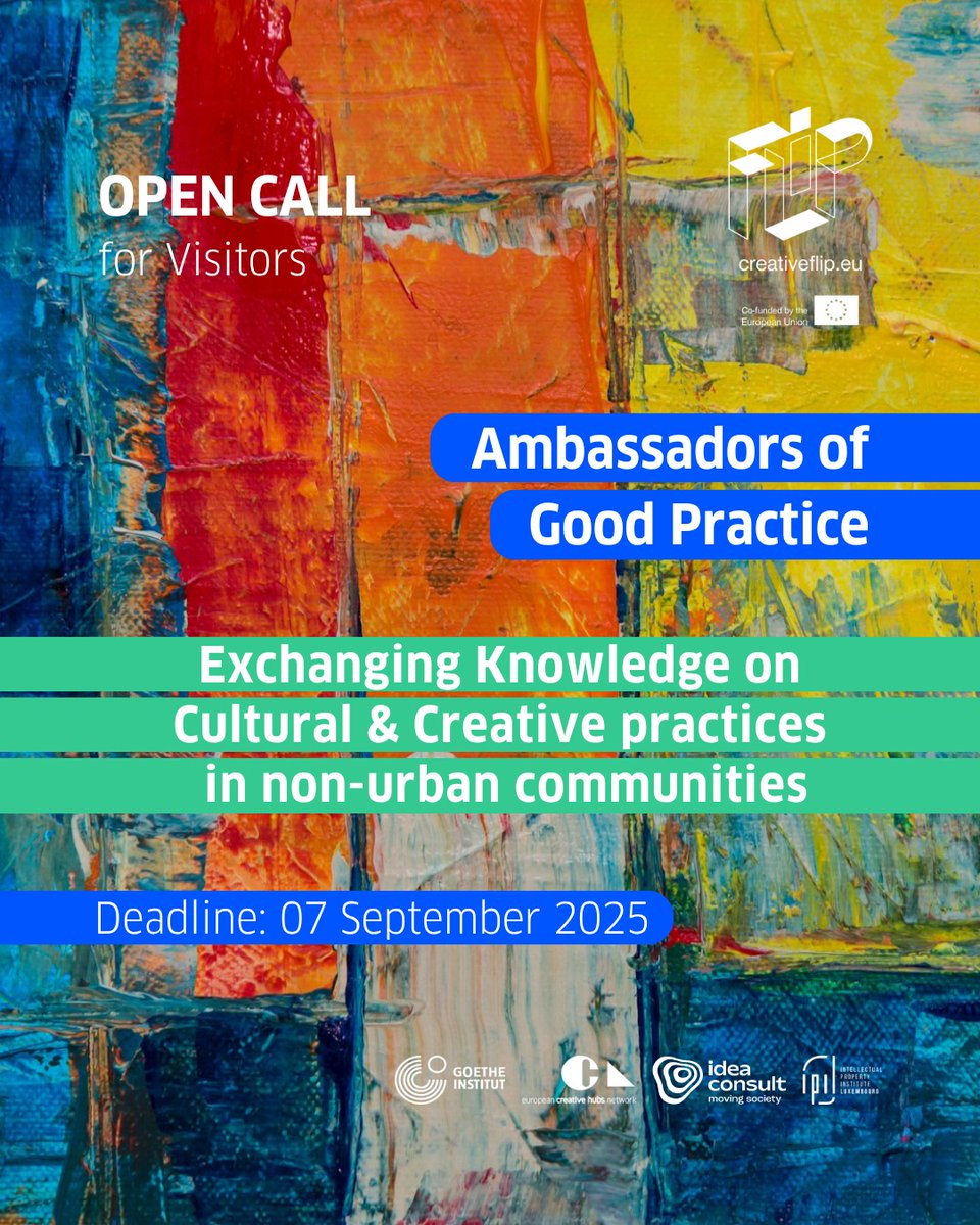 EUCreativa_ES's tweet photo. #OpenCall #movilidad para visitantes
Intercambio con anfitriones sobre nuevas prácticas de #regeneración artística y cultural y #participación local en zonas no urbanas
Hasta 07/09
➕info: https://t.co/icy98rvSqf
#ProyectoBeneficiario de #EuropaCreativaCULTURA #CreativeFLIP https://t.co/HspSM4Sock