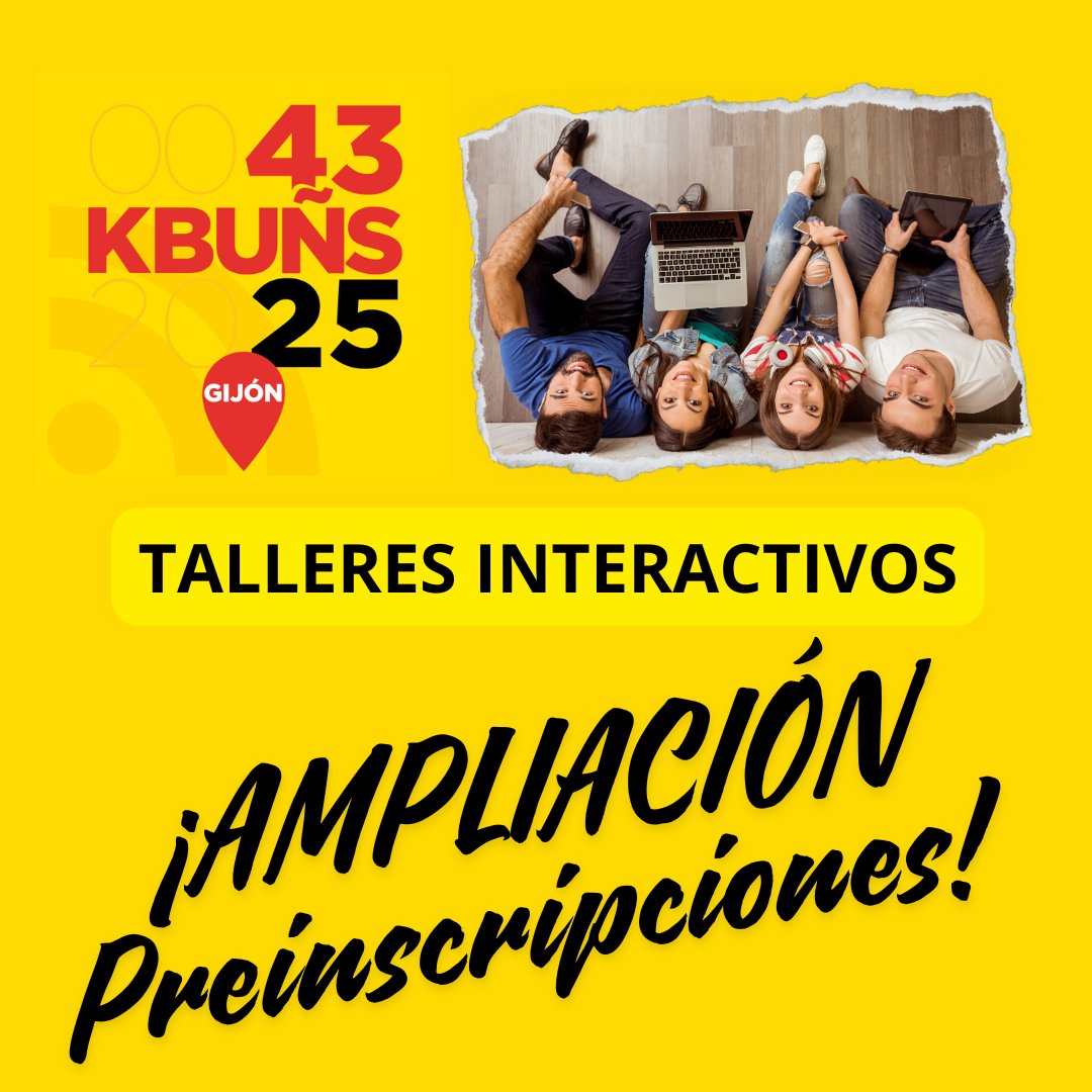 ⚡PLAZAS LIBRES TALLERES INTERACTIVOS en KBUÑS 2025⚡

🎯 Jóvenes 23 a 30 años
⭐ Con experiencia asociativa, laboral, formativa o creativa

 📢AMPLIACIÓN PLAZO PREINSCRIPCIONES hasta 4 septiembre‼️

👉 f.mtr.cool/qugnlyjnwh

#kbuñs2025 #juventud #cultura #gijon #xixon