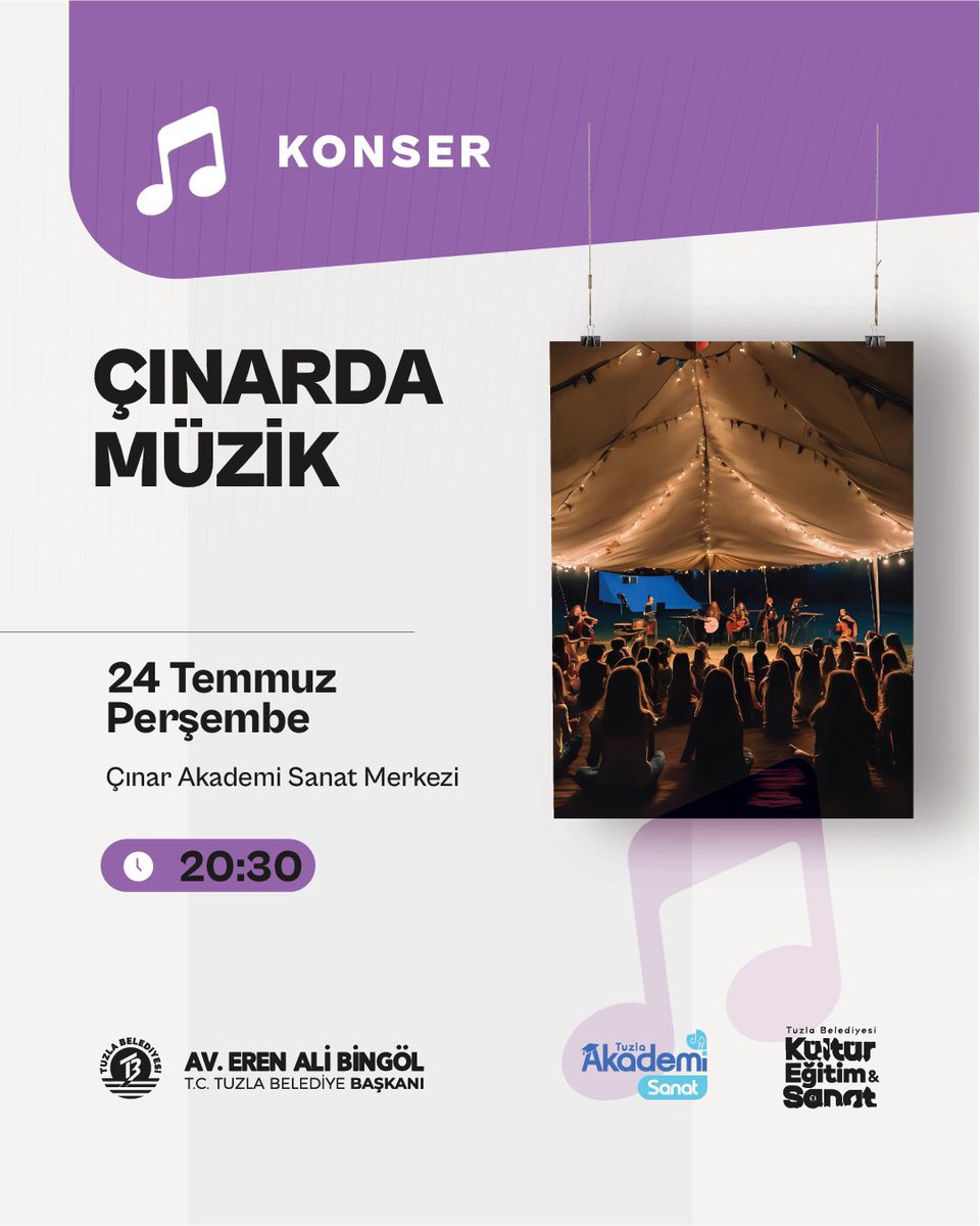 Çınarda Müzik 🎙️🎶

Tuzla Belediyesi Akademi Sanat Gençlik Grubu öğrencilerimizin hazırladığı “Çınarda Müzik” etkinliğine tüm müzikseverleri bekliyoruz.

🗓️ 24 Temmuz Perşembe
⏰ 20.30
📍 Çınar Akademi Sanat Merkezi