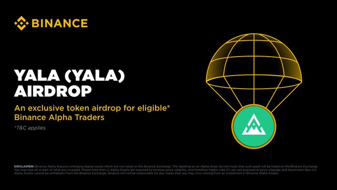 📢 Binance Alpha 'da  !

⏰15:00 (TSİ)
✔️ Yala ( $YALA ) ilk Listeleme
📈 listelenecek Borsa : #MEXC 

🪂 Airdrop :
👉200 Adet  $YALA token
🔹 Aşama 1 (İlk 18 saat): 238 Alpha Puan
🔹 Aşama 2 (Son 6 saat): 200 puanla ilk gelen alır
🎫 15 Alpha Puanı harcar
