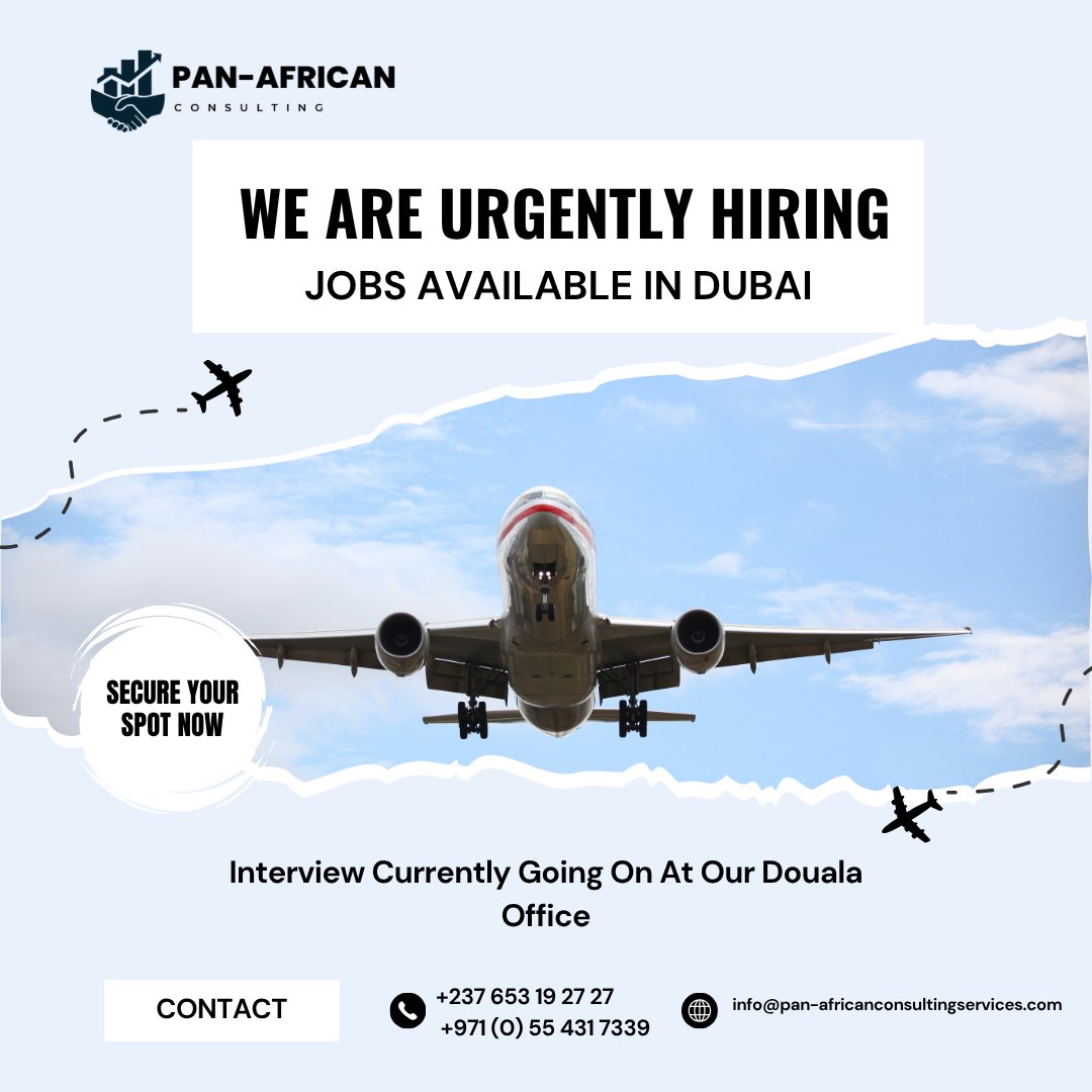 Come and secure your spot for a job in DUBAI-UAE, you get to be interviewed directly by the employer #Nohiddenfee just show up at our office in Ndobo opposite Mayor on Monday, Wednesday or Friday as from 11am.