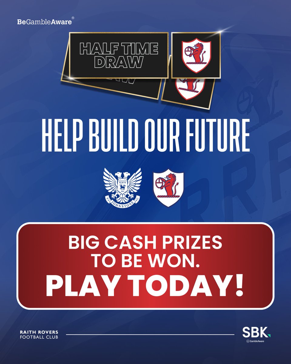 RaithRovers's tweet image. 🎁 Another chance for you to win!
Home or away, Raith Rovers Competitions means you can win a cash prize at every single match.
Play for as little £1 now, with the winner announced at half time tonight via RaithTV and on our social media:
🏆 bit.ly/RRFC-ClubComps
#YouBelong