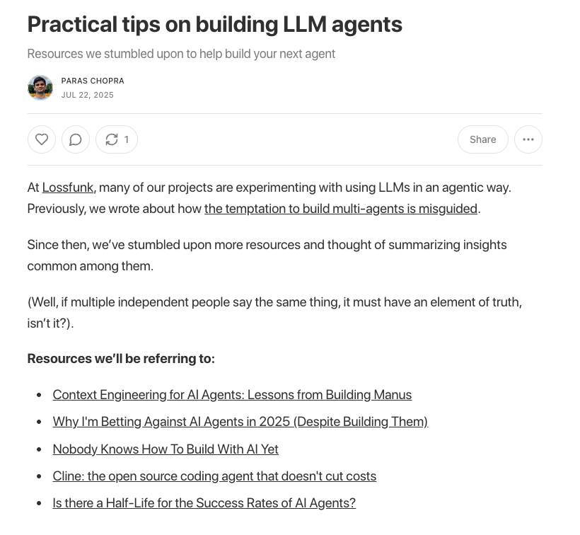 Want to build your next agent?

I published what I learned recently about what works and what doesn’t.