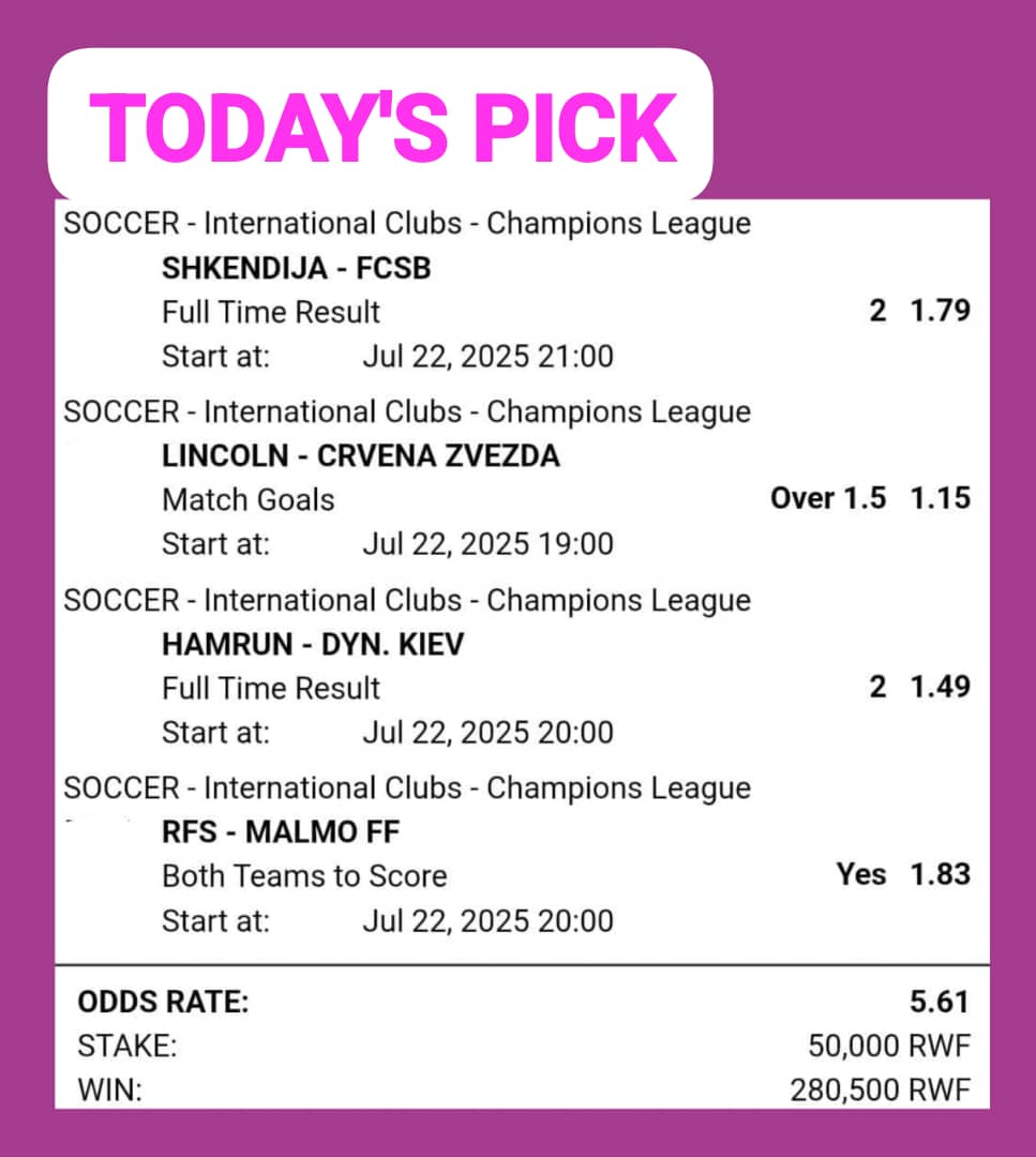 Todayz_Pick's tweet image. TUESDAY PICK..............
TOTAL ODDS: 5+🔥
80% Trusted....................
FANSPORT CODE: 3713E
Register here 👇
cutt.ly/vrI8aK1w