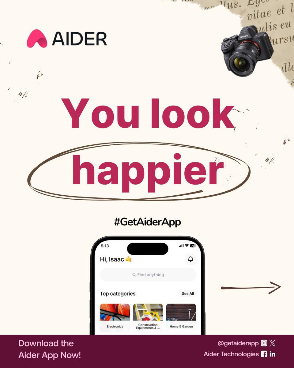 getaiderapp's tweet photo. Choose your happiness, one rental at a time! Aider makes life simpler &amp; richer- turn idle gear into cash or find instant solutions for less.
Ready to smile to the bank? Download the Aider app &amp; start your happier journey💰

#GetAiderApp #RentAnything #lagos #Nigeria #explore https://t.co/aF8rPKGyHE