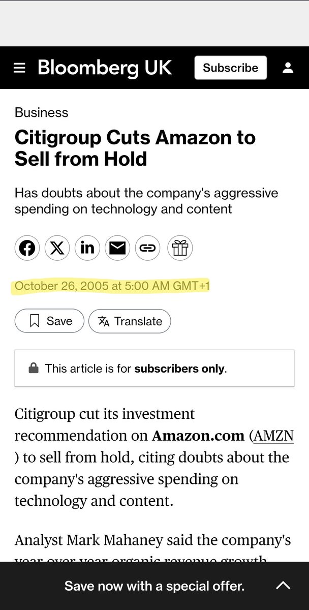 It is possibly an unfair comparison but it is worth noting that Amazon has returned 12000% since this Sell note was released by Citi