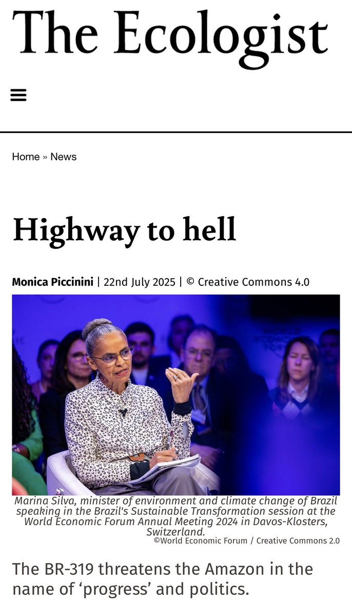 MAPICC2021's tweet image. My article for the @the_ecologist:
Highway to hell.
The BR-319 threatens the Amazon in the name of ‘progress’ and politics.
theecologist.org/2025/jul/22/hi…