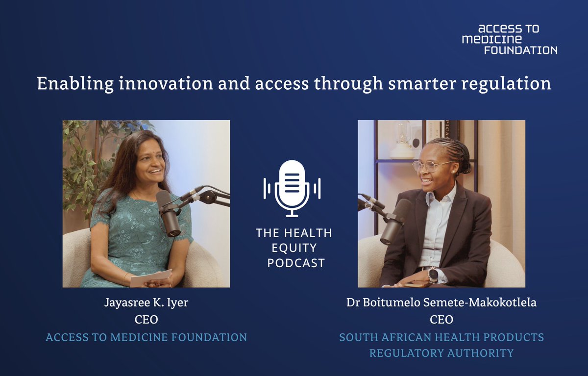 AtMIndex's tweet image. 🎧 A new episode of The #HealthEquity podcast is out now!
@JayasreeJIyer speaks with Dr Boitumelo Semete-Makokotlela, CEO of @SAHPRA1, about the role of regulators as enablers of #Access2Meds in Africa & what's changing across the continent. Listen now➡️accesstomedicinefoundation.org/the-health-equ…