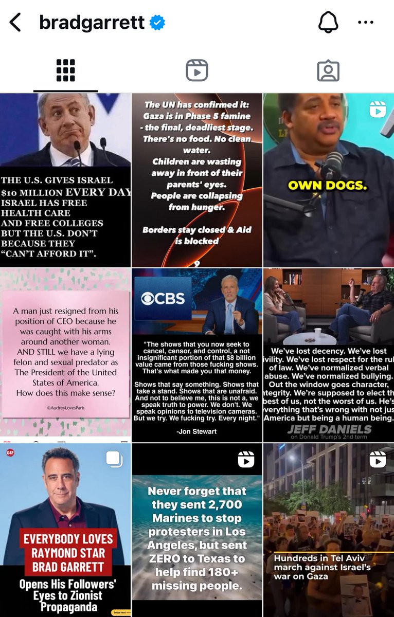 davenewworld_2's tweet image. Emmy winner Brad Garrett's IG feed is full of anti-Israel posts and Zionists are freaking out