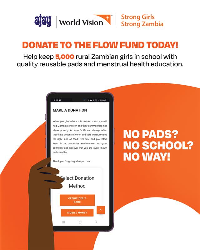 WorldVisionZamo's tweet image. Help end period poverty! Support the #FlowFund to provide #pads and #education for 5,000 girls in Zambia. Donate now: bit.ly/44A5RDK #EndPeriodPoverty #ZambianGirls #EducationMatters #DonateNow  #StrongGirlsStrongZambia
