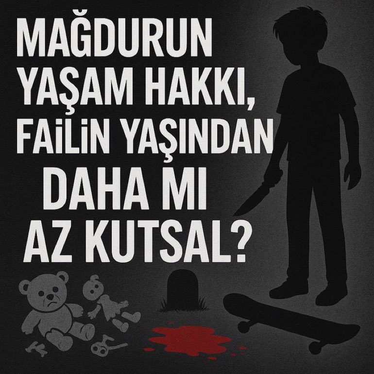 Şimdi ben anlamıyorum bu cinayeti işleyen çocuk ve hakları var.Peki Ahmet’in hakkı?
Çocukların yaşam hakkı ve eşitliği ihlal edilmiş olmuyor mu?!
Eşitliği sağlamak için Ahmet’in adaletini verin yoksa iki eşi yakanızda bu çocukların! #SsçDeğilKatil