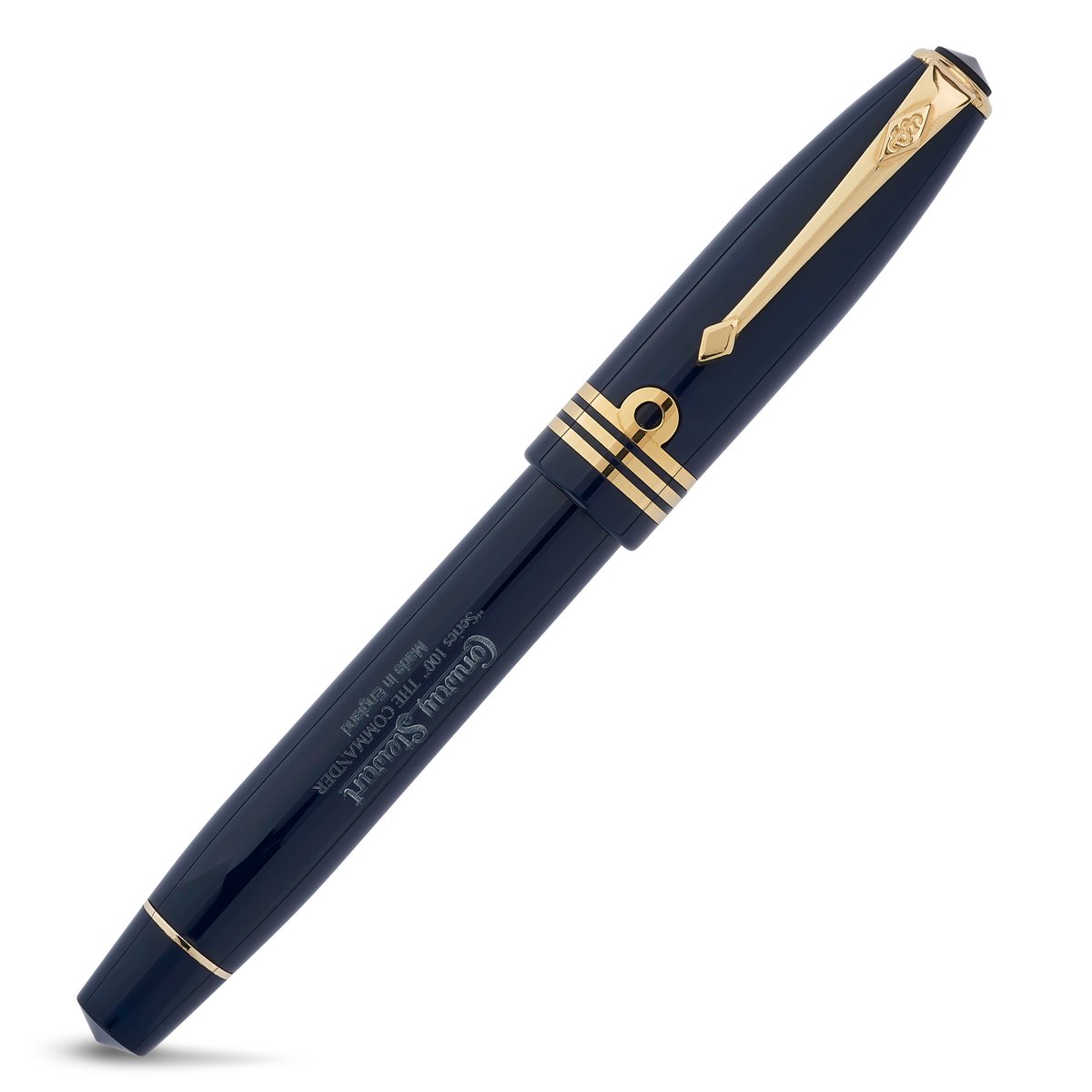 Conway__Stewart's tweet image. Series 100 Commander — handmade in England, midnight‑blue acrylic with hall‑marked 23 ct gold‑plated trim.