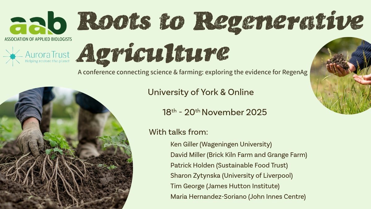 AABiologists's tweet image. Register now for "Roots to Regenerative Agriculture"
18 - 20 November📍 York, UK & Online
🚜Join us as we connect science & farming to explore the future of #regenag
🧳Travel bursaries available!
Find out more🔗 buff.ly/jDltSdu
#sustainableagriculture #plantscience