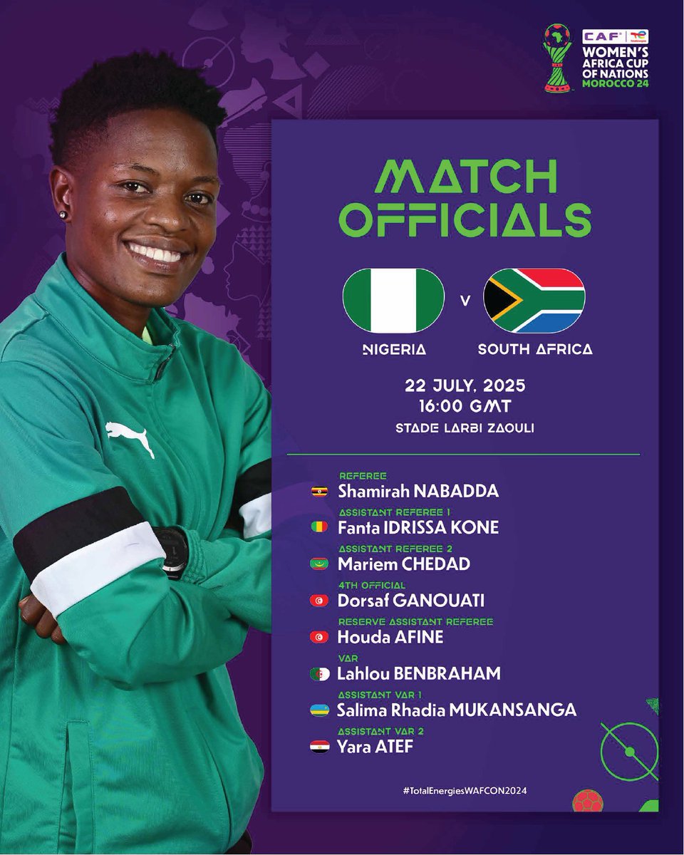 DanielOkwee's tweet image. The TotalEnergies CAF WAFCON, Morocco 2024 has reached the semi-final stage, with two matches to be played on Tuesday 22 July.
SEMI-FINALS
16:00 GMT: Nigeria vs South Africa – Larbi Zaouli Stadium, Casablanca
19:00 GMT: Morocco vs Ghana – Olympic Stadium, Rabat
#AfroSports