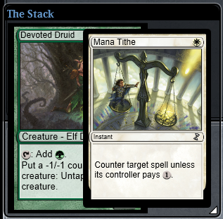 Mengu09's tweet image. Everytime Mana Tithe successfully counters a spell in Modern I'm required by the law of Twitter to post it. 😅 #MTGModern