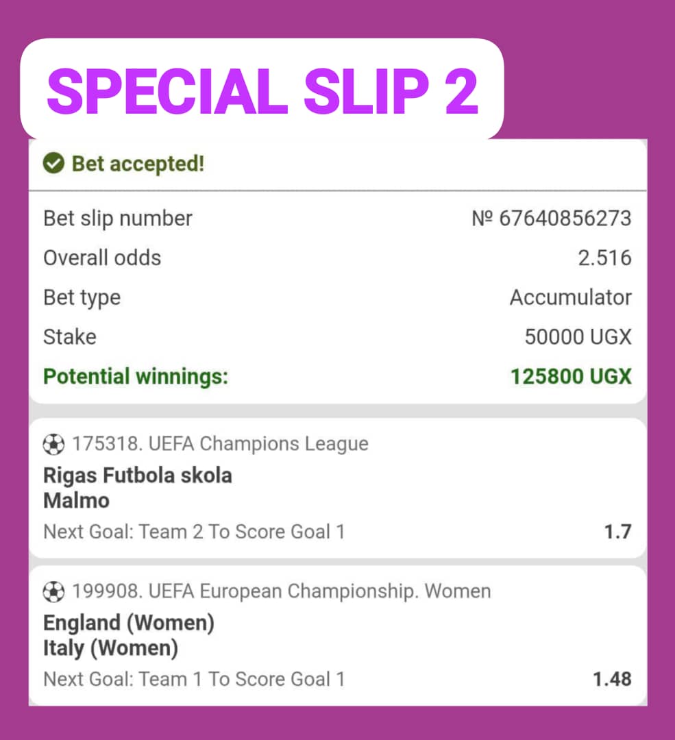 Todayz_Pick's tweet image. TUESDAY SPECIAL SLIP 2..............
TOTAL ODDS: 2+🔥
MARKET; England & Malmo to Score the First Goal
FANSPORT CODE: D8E3E
Register here 👇
cutt.ly/vrI8aK1w
