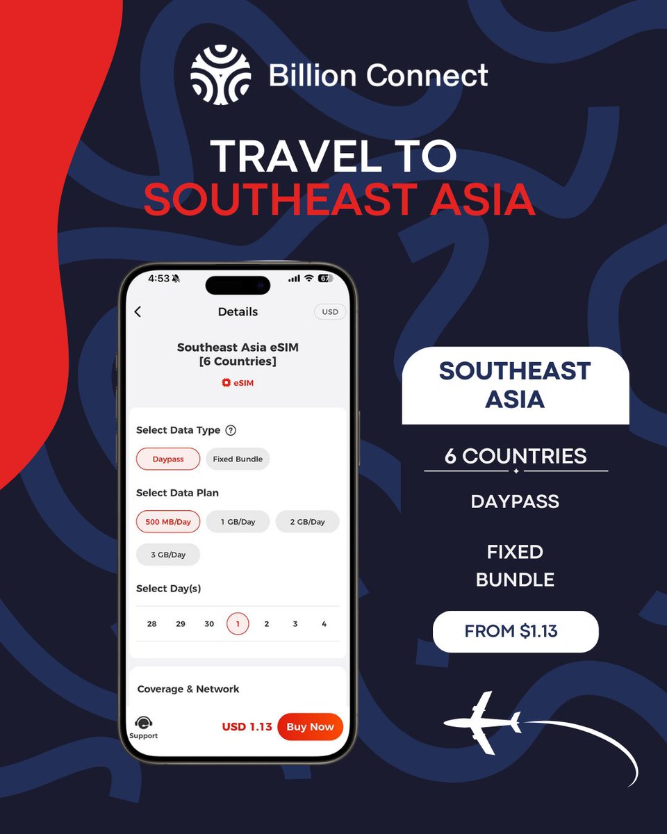 HUGE UPGRADE! Our Southeast Asia eSIM now covers 6 countries:
✅ Malaysia · Thailand · Singapore
✅ Indonesia · Vietnam · NEW Philippines
✅From ONLY $1.13/day! 💰
✅ Instant activation · No physical SIM
Surf from Bali beaches to Manila skylines 🌊
Never overpay for data again!