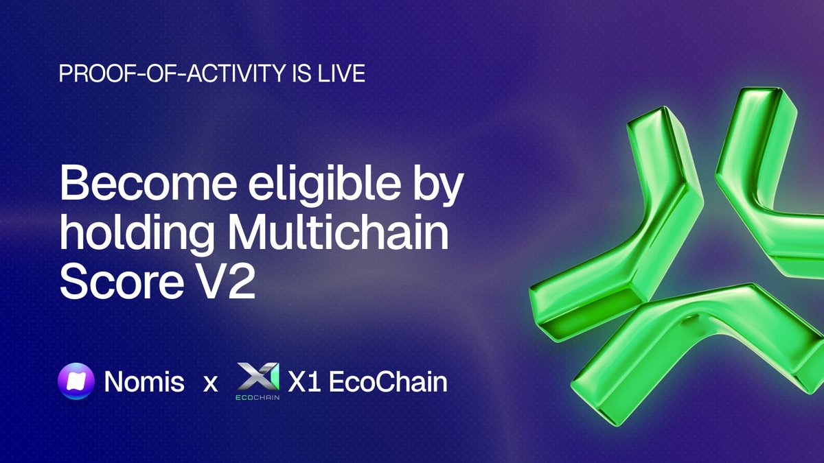 🪂 Proof-of-Activity in <a href="/X1_EcoChain/">X1 EcoChain</a> Airdrop is LIVE 🪂

Multichain Score holders: it’s time to offset your <a href="/ethereum/">Ethereum</a> onchain reputation:

- Go to nomis.cc/x1ecochain-tes…
- Connect your wallet
- Verify Multichain Score V2 + Mint X1 EcoChain Testnet Score for free
- Done!

Note: