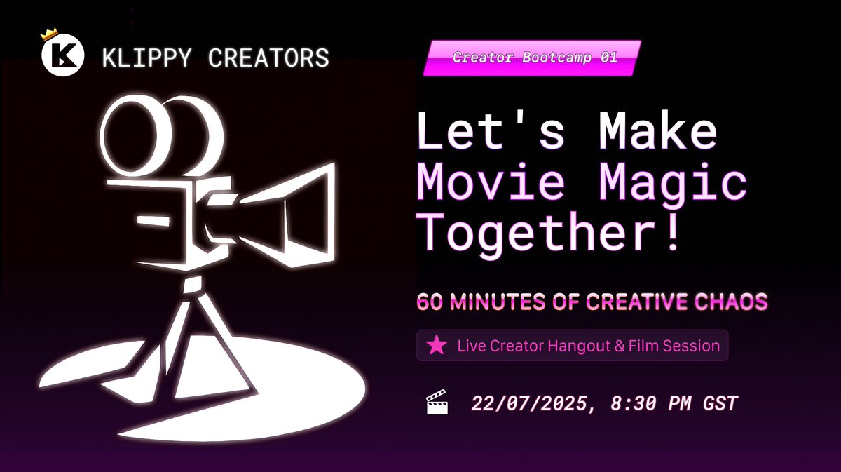 Klippy_AI's tweet image. Ever wonder how to make winning short films? 🤔

🎬 Creator Bootcamp 1 reveals all!

it&apos;s a creative hangout where we make movie magic together.Come learn, create, and have fun with fellow creators!

📅 [Today,8.30PM GST]
📍 DISCORD 

Join the fun: discord.com/events/7453154…