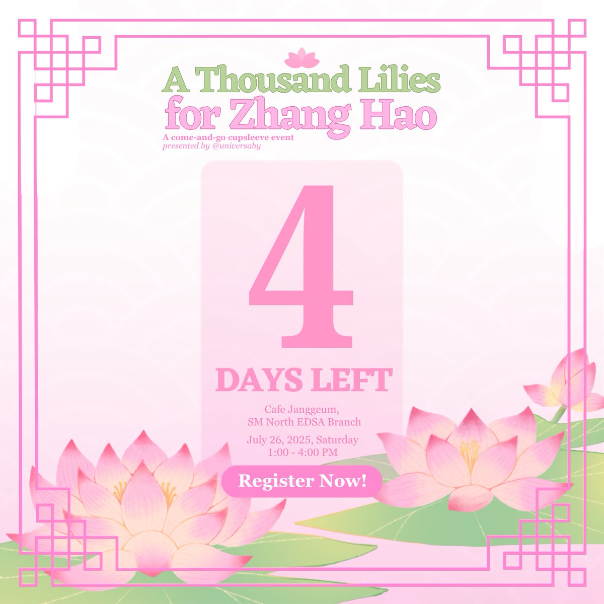 universaby's tweet image. 🪷 #AThousandLiliesforZhangHao — 4 DAYS LEFT
Here’s a look at the Limited quantity Keychains! Only the first 20 Registrants to arrive on d-day will get to receive these~ Register now before they run out! 🏃
📌Registration Link: tinyurl.com/ATLFZHRegistra…