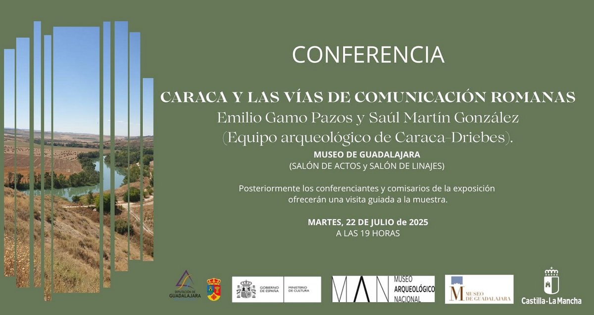 Hoy martes 22 en Guadalajara... 
Conferencia sobre Caraca y las vías de comunicación romana.
🔷 En el Museo de Guadalajara.