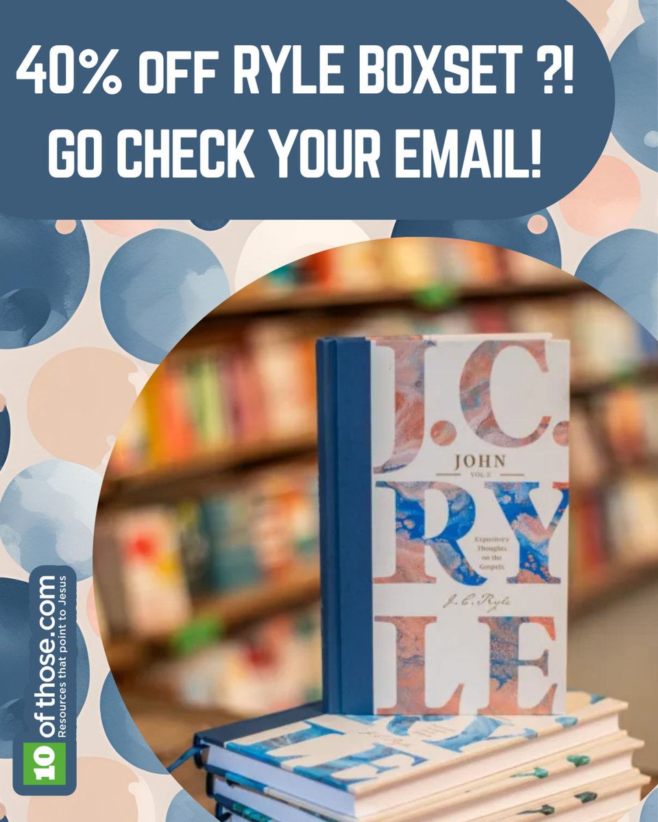 10ofthose's tweet image. What's that? 40% off the already incredibly priced JC Ryle Boxset?!
This is not a drill.
Go check your inbox now, the code will be valid for 1 week!
Not on our mailing list? Comment BOXSET and we'll send you the code!