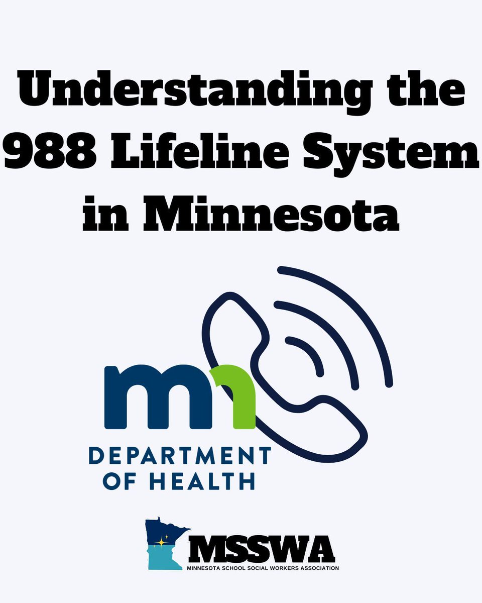 MSSWA (@ssw_minnesota) on Twitter photo 📞Understanding the 988 in MN
Learn how 988 work-call routing, operations & support for those in crisis.
🗓️ August 20 | 12–1 PM: bit.ly/4m6kl4g
🗓️ September 17 | 12–1 PM: bit.ly/4nYjYdM
📧 Questions? health.988lifeline@state.mn.us
#988Lifeline #MentalHealth 📞Understanding the 988 in MN
Learn how 988 work-call routing, operations & support for those in crisis.
🗓️ August 20 | 12–1 PM: bit.ly/4m6kl4g
🗓️ September 17 | 12–1 PM: bit.ly/4nYjYdM
📧 Questions? health.988lifeline@state.mn.us
#988Lifeline #MentalHealth