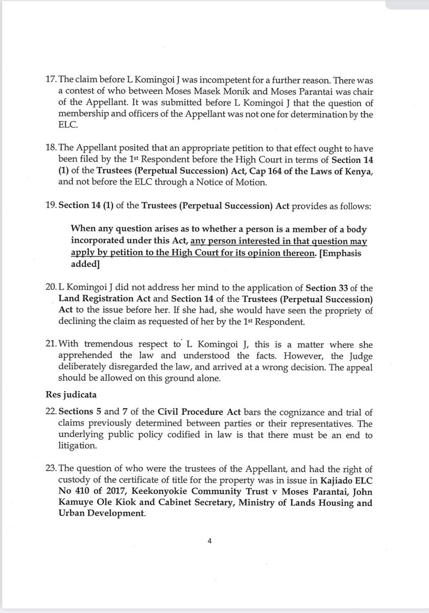 I have shared the submissions filed in the appeal challenging the order by Kajiado ELC Judge L Komingoi J for the ease of learning by those with a similar disputes. The publicization is also important so that Judges understand that the impunity and corruption they perpetuate in