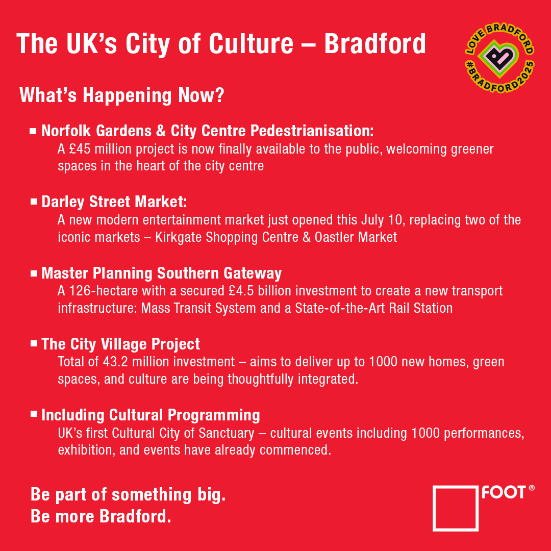 Bradford is no longer “up and coming” — it’s happening.

- High rental yields
- Affordable for tenants
- Growing demand
- Strategic location

Now’s the time to invest in a city that’s ambitious, well-connected, and full of opportunities.

#Squarefoot #BradfordCityCulture