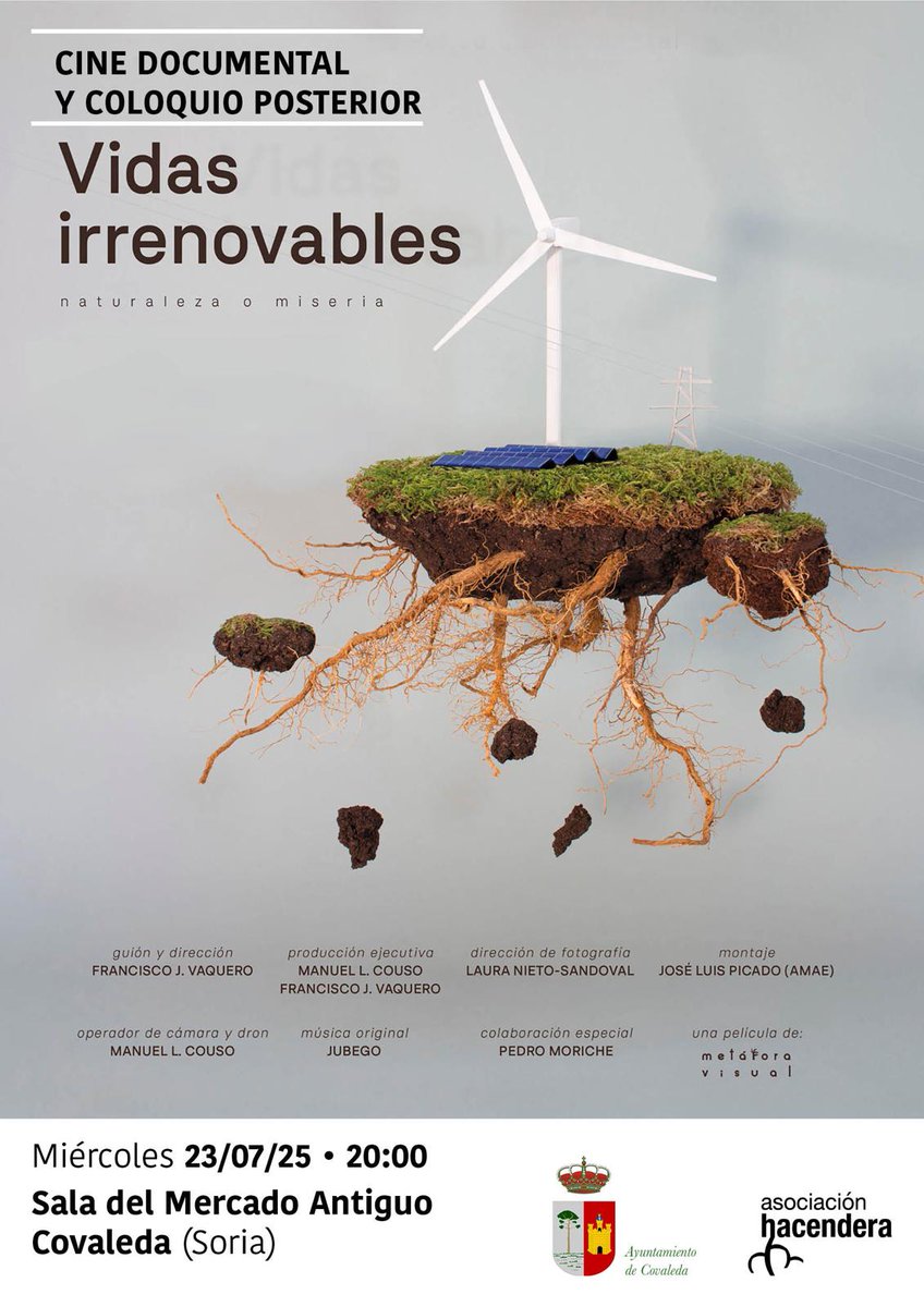 MetaforaVisual_'s tweet image. Proyección "Vidas irrenovables"
Sala del Mercado Antiguo
Covaleda (Soria)
Miércoles 23 de Julio 20:00h
Trailer: youtu.be/y1I9B24ES08
#vidasirrenovables