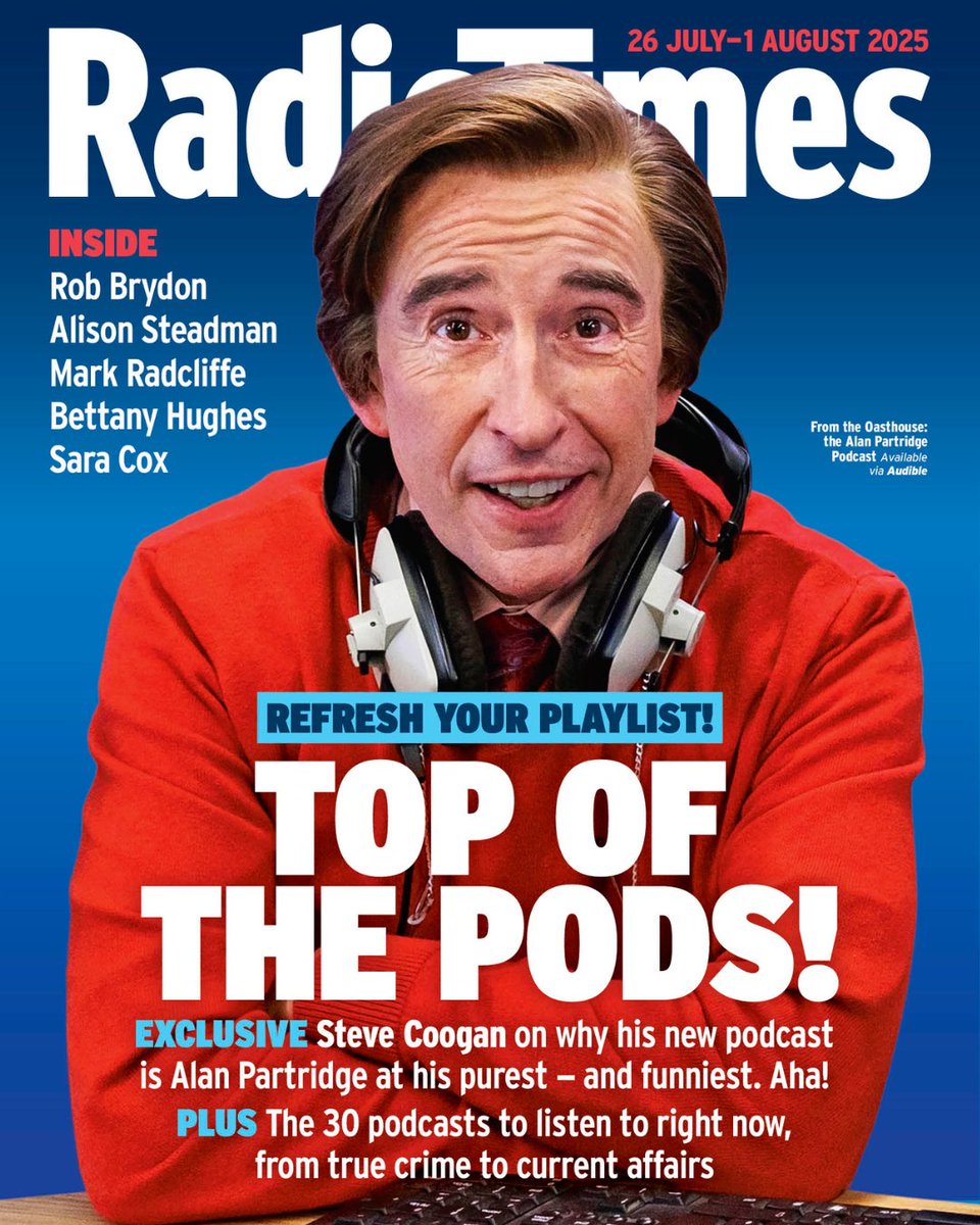 RadioTimes's tweet image. It's time to refresh your playlist and we're bringing you our pick of the 30 best podcasts to listen to right now, plus Steve Coogan gets into character as Alan Partridge for a preview of his new podcast.
Also in this issue:
🎧 Alison Steadman is back on TV playing for laughs…