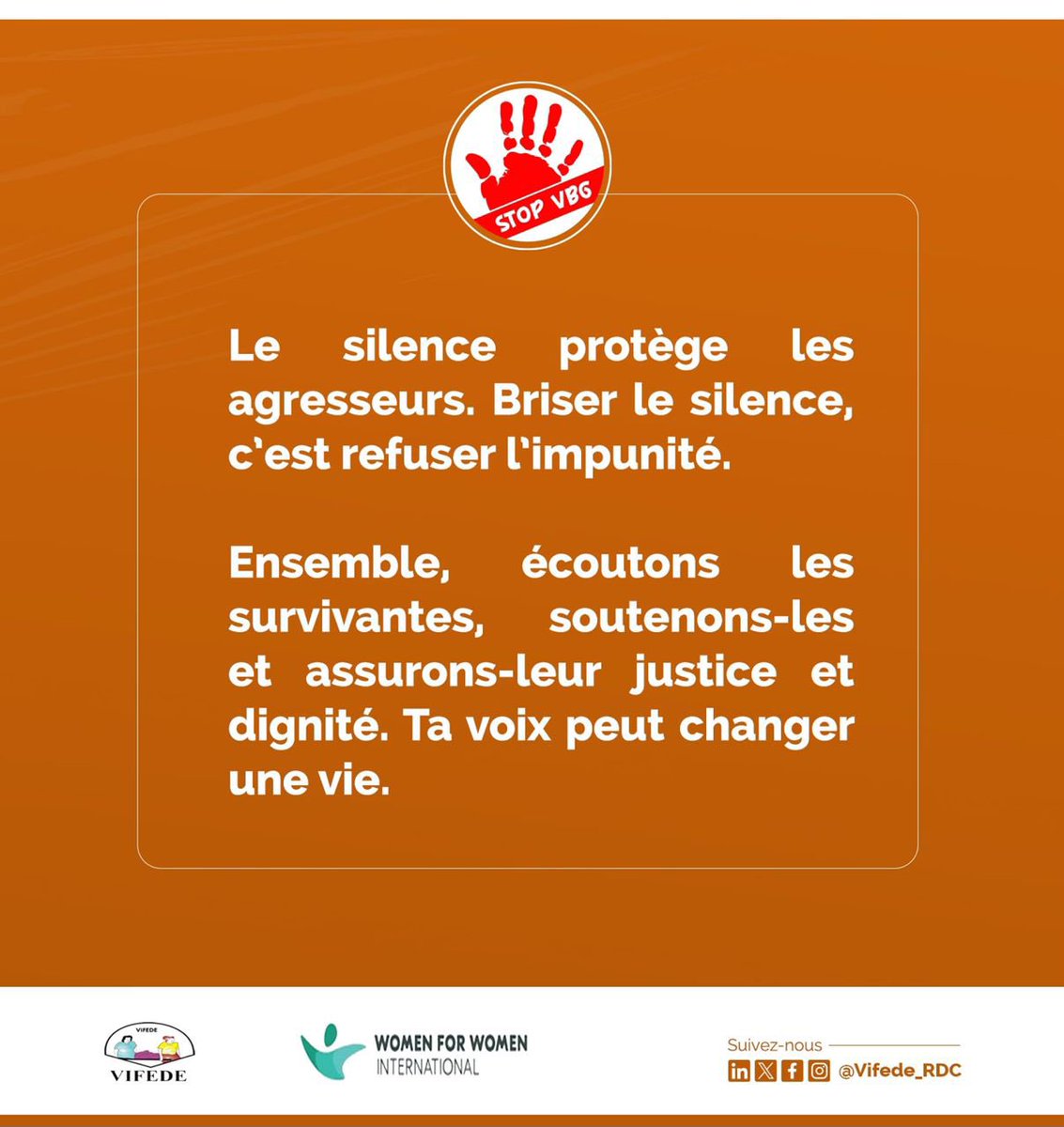 Lydie kahambu (@lydiekahambu) on Twitter photo Ta voix compte pour briser le silence.
Ensemble, écoutons les survivants des #VBG et des #EAS, soutenons-les et assurons-leur justice et dignité.
Ta voix peut changer une vie.
#StopVBG #Kirotshe #VIFEDE #Goma #WfWI <a href="/Vifederdc1/">VIFEDE-RDC</a> <a href="/WomenforWomen/">Women for Women Intl</a> <a href="/LindaEvelyn_N/">Linda Evelyn Namulindwa</a> <a href="/ONUFemmes/">ONU Femmes</a> Ta voix compte pour briser le silence.
Ensemble, écoutons les survivants des #VBG et des #EAS, soutenons-les et assurons-leur justice et dignité.
Ta voix peut changer une vie.
#StopVBG #Kirotshe #VIFEDE #Goma #WfWI <a href="/Vifederdc1/">VIFEDE-RDC</a> <a href="/WomenforWomen/">Women for Women Intl</a> <a href="/LindaEvelyn_N/">Linda Evelyn Namulindwa</a> <a href="/ONUFemmes/">ONU Femmes</a>