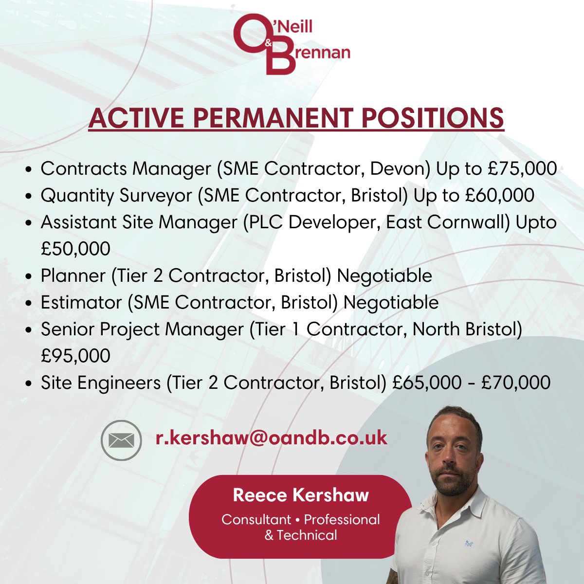 🚀 𝗣𝗘𝗥𝗠𝗔𝗡𝗘𝗡𝗧 𝗥𝗢𝗟𝗘𝗦 🚧 
📍 𝙎𝙤𝙪𝙩𝙝 𝙒𝙚𝙨𝙩 𝙀𝙣𝙜𝙡𝙖𝙣𝙙 

📩 Please contact Reece Kershaw directly for further details or to apply.

#ConstructionCareers #SouthWestEngland #PermanentJobs #HiringNow