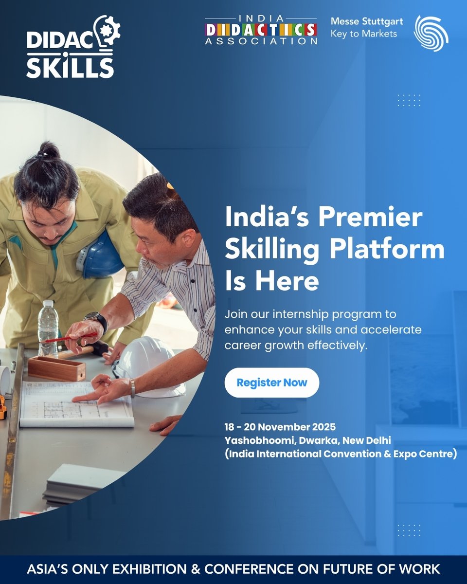 India’s Premier Skilling Platform is launching with its first edition, DIDAC Skills 2025! 

Join us on 18–20 November 2025 at Yashobhoomi (IICC), Dwarka, New Delhi

Register Now: didacskills.com and be future-ready.