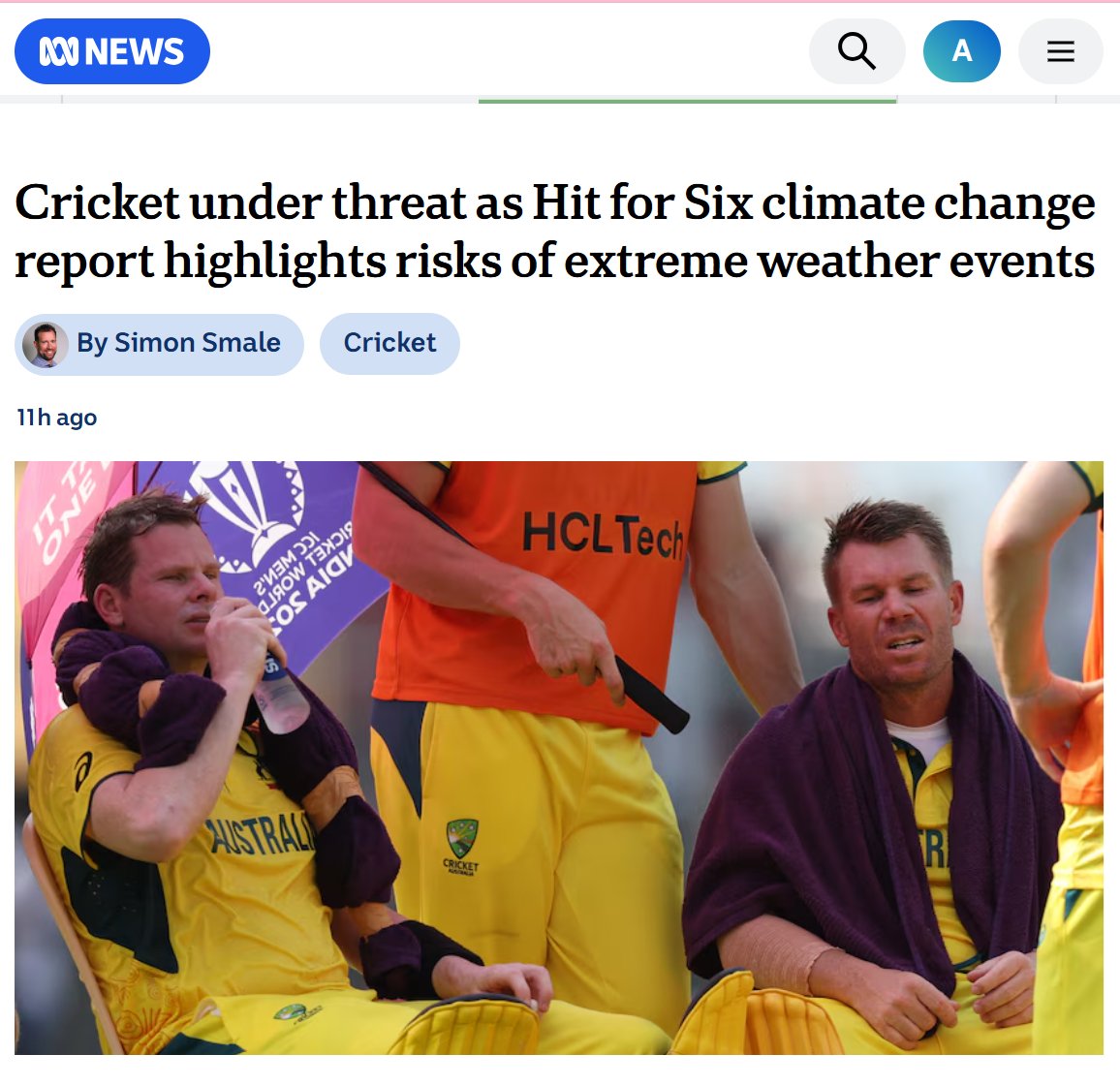 ellymelly's tweet image. ABC doing 'ABC' things...
"Cricket is facing its 'ultimate test', the 'Danger Zone Report' warns, as players at all levels of the game and across the globe are placed at increasing risk due to playing in extreme conditions.