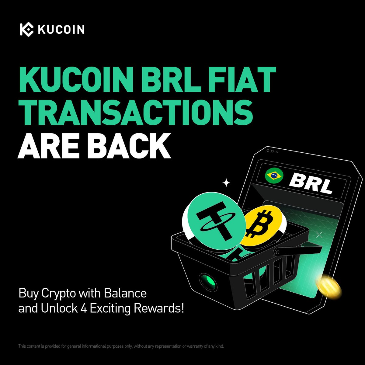 kucoincom's tweet image. 🇧🇷 Brazilian Real (BRL) balance transactions are now available on KuCoin.
✅ Deposit & withdraw BRL via PIX
✅ Trade BTC, ETH, USDT directly with BRL
✅ Fully compliant & secure
🎁 Over 2,000 USDT in rewards to celebrate.
Learn more: kucoin.com/campaigns/BRLB…