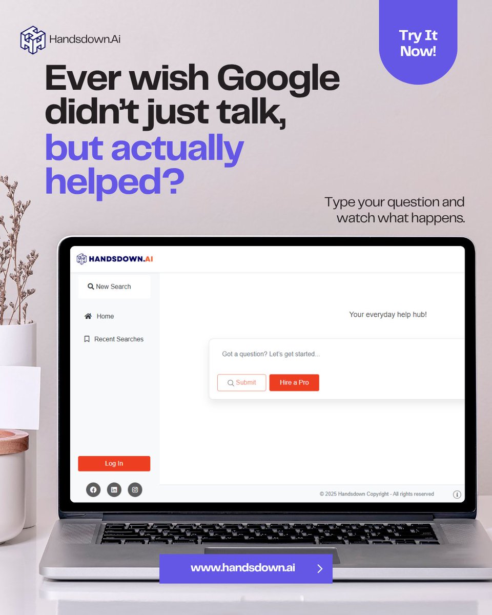 handsdownai's tweet image. Google tells you what to do. We show you how to do it.
.
Type your question and watch what happens.
Handsdown.Ai
.
#Askit #Solveit #SmartHelp #HandsdownAI #SmartLiving