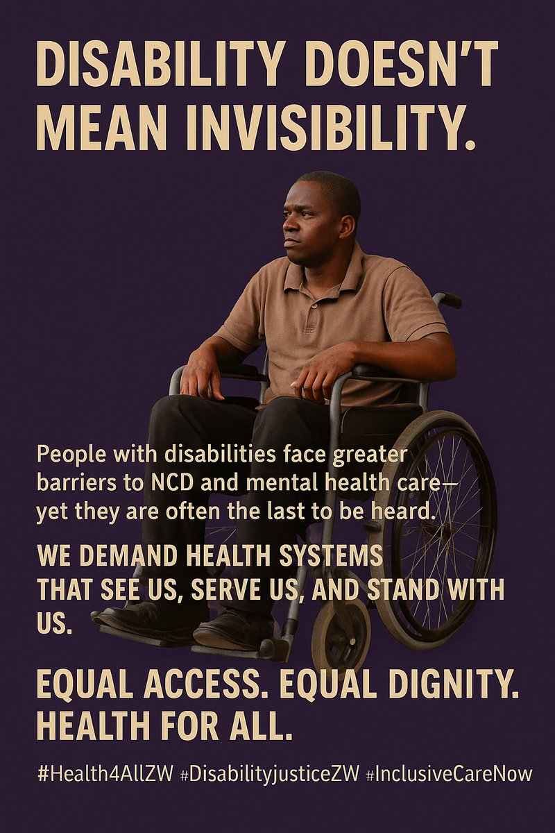 Zimbabwe NCD Champions Neywork(ZNCN) (@zimncdchamps) on Twitter photo Every life matters. Every voice counts.
We can’t talk about #Health4All if #PWDs
are left behind.
👉🏾 Inclusion isn’t charity—it’s justice.
#InclusiveCareNow
<a href="/MoHCCZim/">Ministry of HealthZW</a> <a href="/ParliamentZim/">Parliament of Zimbabwe</a> <a href="/NkomwaTrust/">NKOMWA FOUNDATION TRUST</a> <a href="/CWGH1/">CWGH-Zimbabwe</a> <a href="/molokele/">Fortune Daniel Molokele</a> <a href="/NicolaWatson13/">Nicola Watson</a> <a href="/MARTHOLANAH/">Martha Tholanah</a> Every life matters. Every voice counts.
We can’t talk about #Health4All if #PWDs
are left behind.
👉🏾 Inclusion isn’t charity—it’s justice.
#InclusiveCareNow
<a href="/MoHCCZim/">Ministry of HealthZW</a> <a href="/ParliamentZim/">Parliament of Zimbabwe</a> <a href="/NkomwaTrust/">NKOMWA FOUNDATION TRUST</a> <a href="/CWGH1/">CWGH-Zimbabwe</a> <a href="/molokele/">Fortune Daniel Molokele</a> <a href="/NicolaWatson13/">Nicola Watson</a> <a href="/MARTHOLANAH/">Martha Tholanah</a>