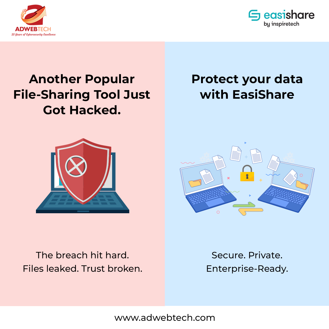 Adweb_Tech's tweet image. 🚨You trusted the name. Now face the breach.

When popular platforms fall to #cyberattacks, your data goes down with them.

EasiShare puts security first, built on zero trust, full #datacontrol, and strict governance.

 Don’t let your files become tomorrow’s headline.

#trending