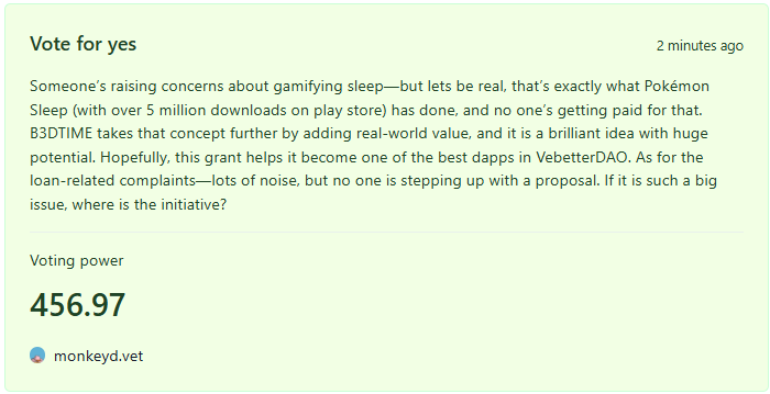 Monkey_D_Crypto's tweet image. Just voted for the new grant proposal.. Have you?
#VeBetterDAO #vechain #b3tr #sleeptoearn #PokemonSleep #crypto
@B3DTIME_VET