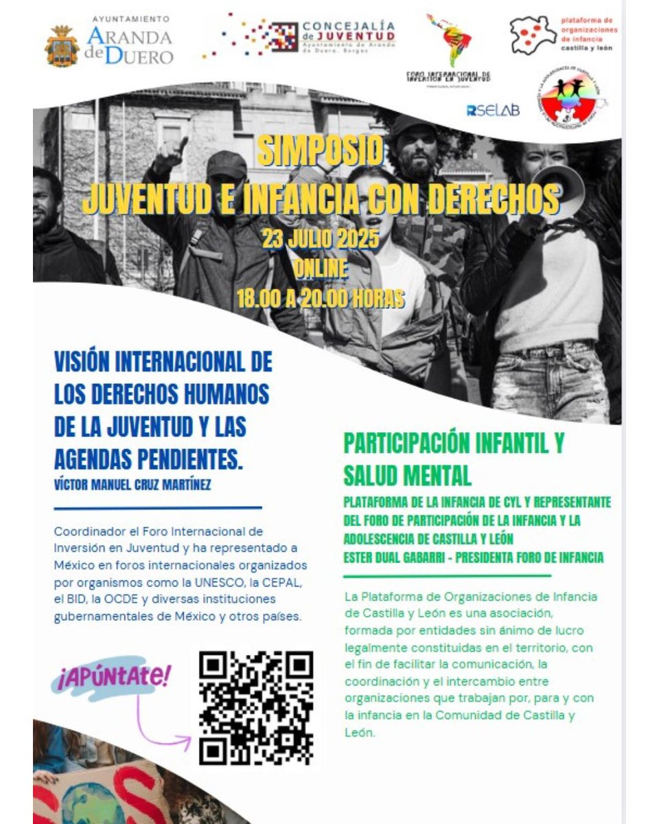 🧠💬🎙️ No te pierdas el Simposio "Juventud e Infancia con Derechos"
🗓️ 23 de julio | 🕕 18–20 h | 💻 Online y gratuito
🗣️ Con la participación de la presidenta de nuestro Foro
🎟️ forms.gle/GDGFeQ1TWceE5o…
#SimposioJoven #InfanciaConVoz #Participación #NuestrosDerechos #familiajcyl