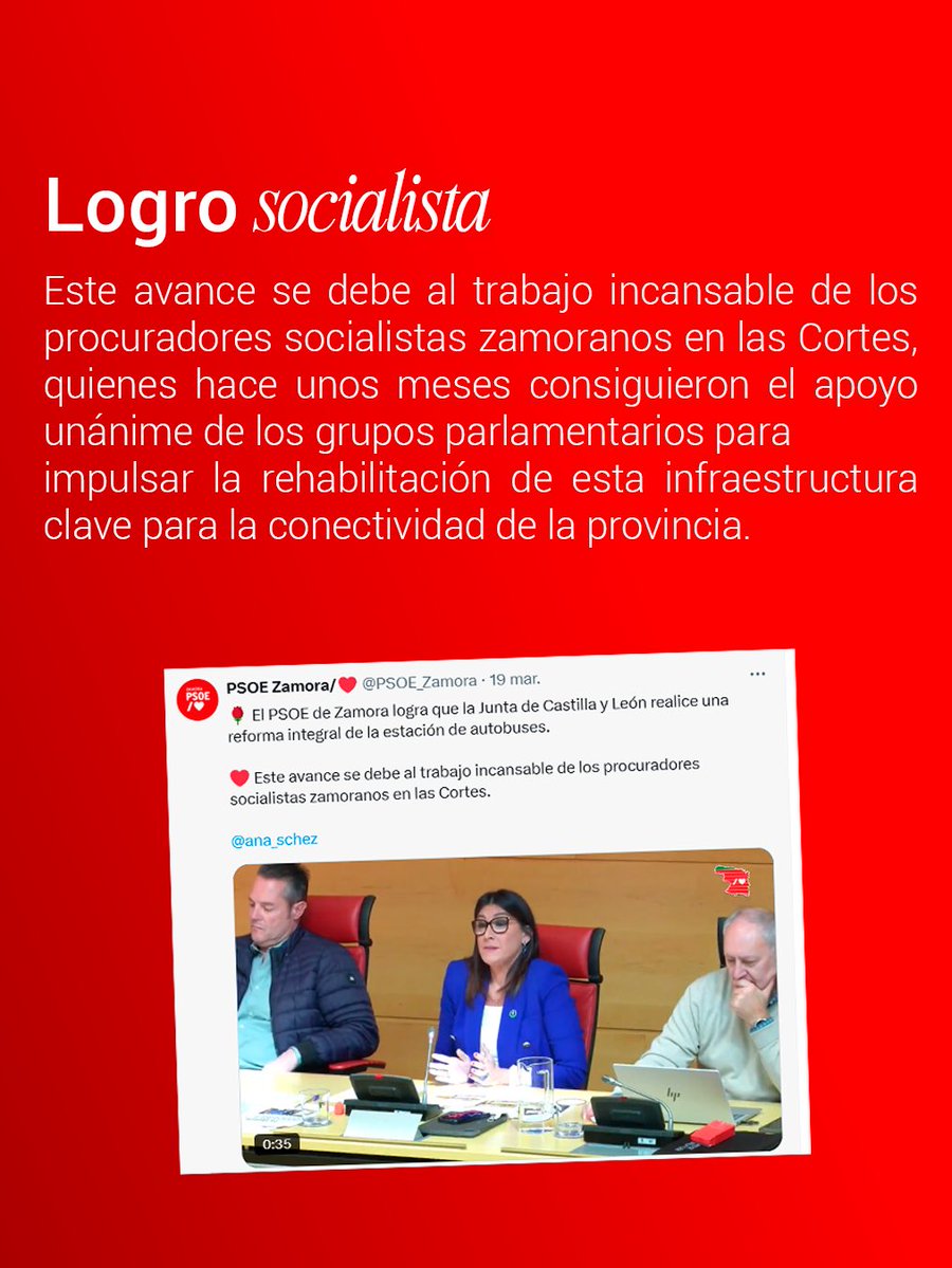 PSOE_Zamora's tweet image. 🌹 El PSOE de Zamora consigue que la Junta acometa la reforma de la estación de autobuses
❤️ Este avance se debe al trabajo de los procuradores socialistas zamoranos en las Cortes, quienes consiguieron el apoyo unánime de los grupos parlamentarios para impulsar la rehabilitación