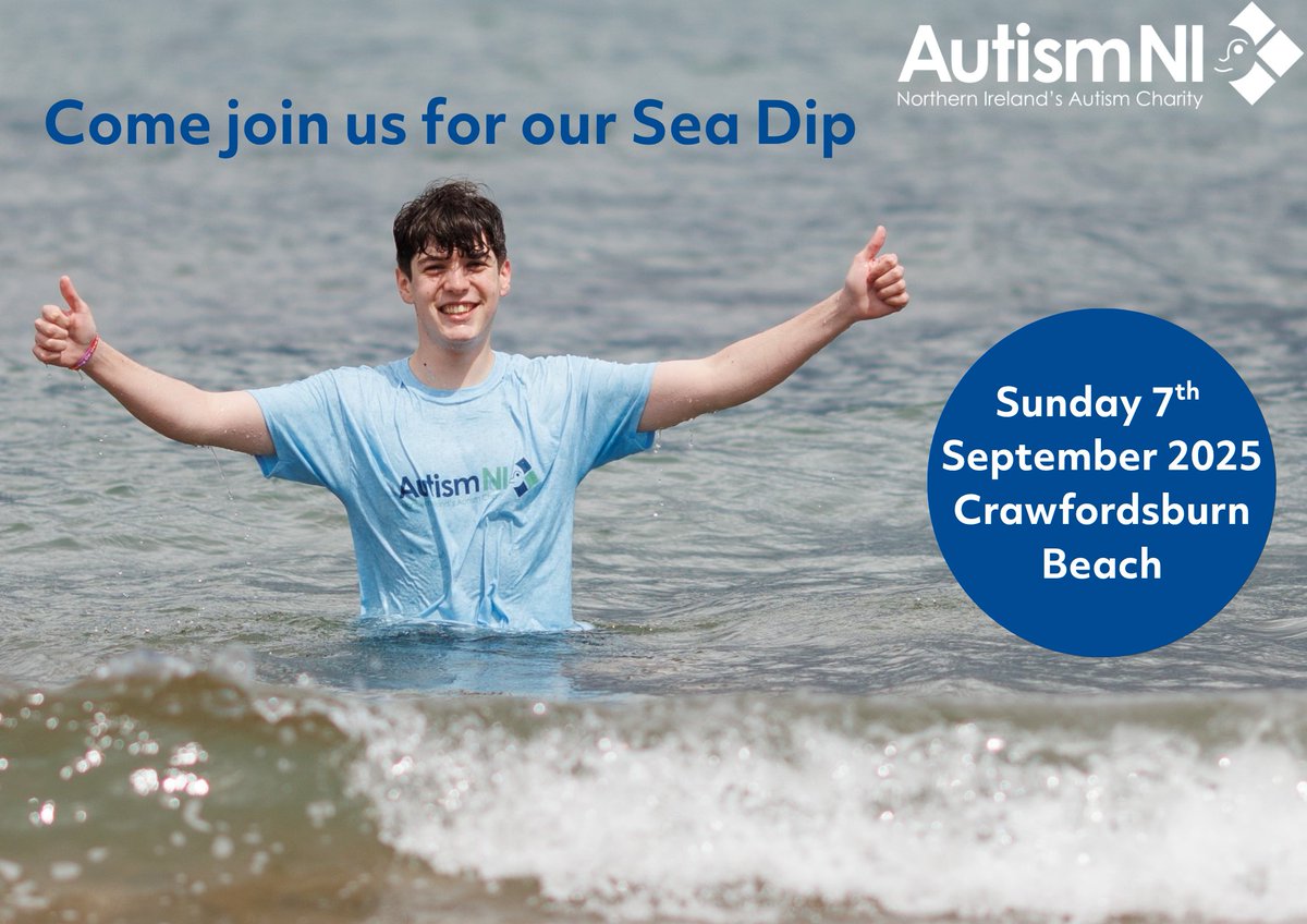 MAKE A SPLASH FOR AUTISM NI! 🌊💙
Join us on Sunday 7th September at Crawfordsburn Beach for our Sea Dip Challenge!
👉 Sign up now: autismni.org/get-involved/f…

#MakeWavesForAutismNI #ColdForACause #SeaDipChallenge #AutismSupport