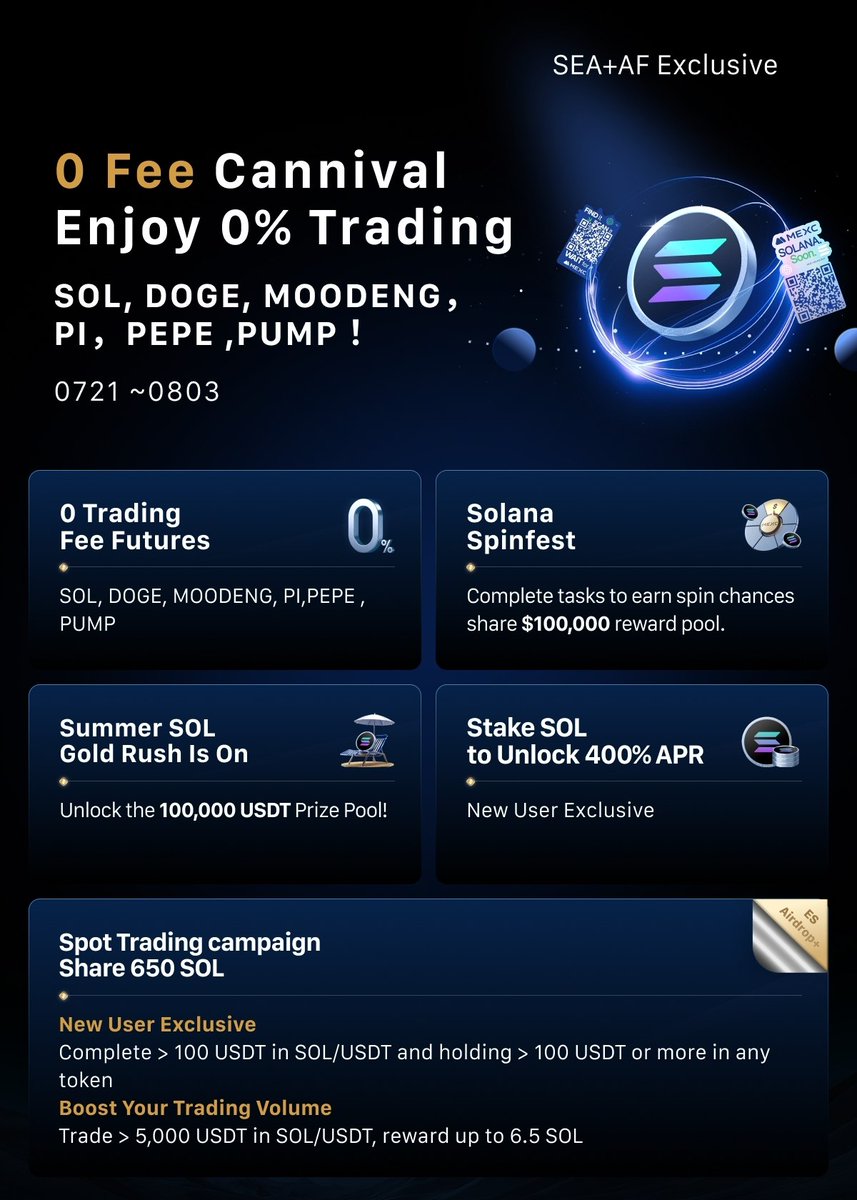 MEXC Summer 0 Fee Splash Round 2 ✓$1M in Prizes! ✓0% Fee on SOL, PI, PUMP,  DOGE, PEPE & MOODENG! 📍4 Epic Events: 1️⃣ 0 Fee Trading Bonanza 2️⃣ Summer  SOL Gold