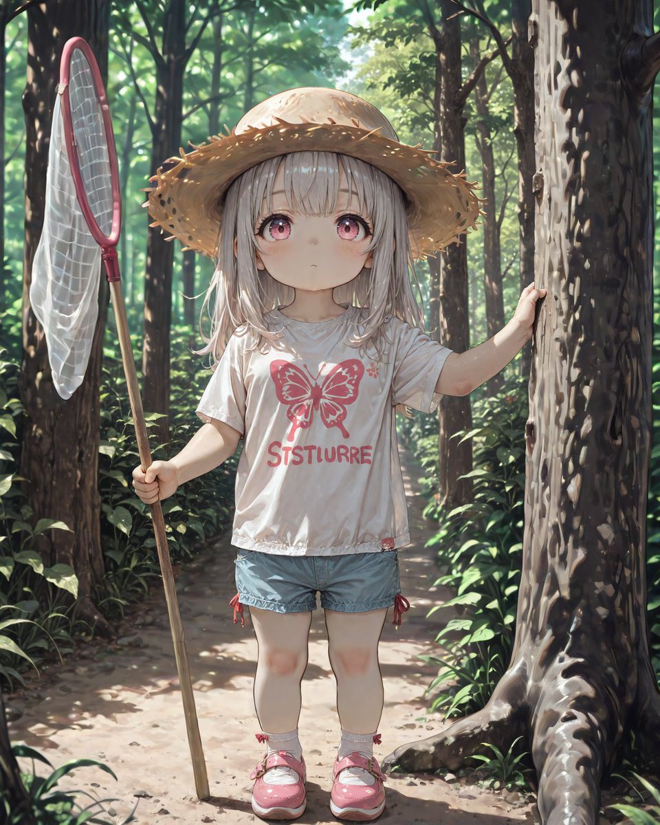 NUEnoSORA's tweet image. なつ を たのしんでる？
どんな むし を つかまえようと してるのかな？
蝶のTシャツ 半ズボン 麦わら帽子
#AIイラスト #AIart #AIillustration