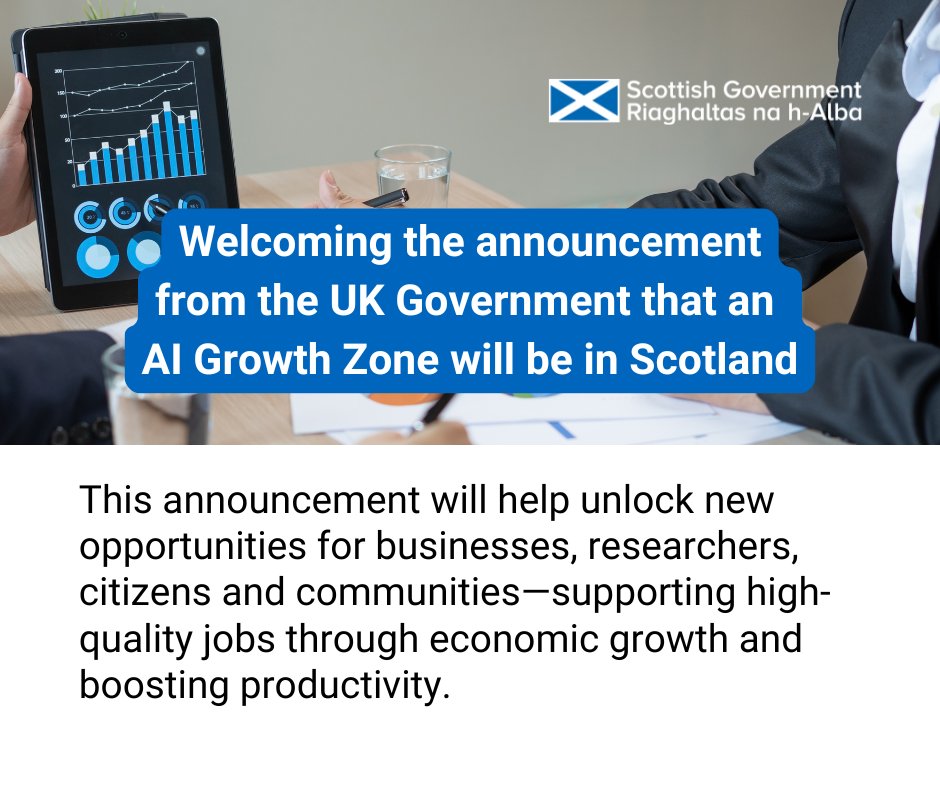 We welcome the announcement that an AI Growth Zone will be coming to Scotland.

Our Green Data Centres and Digital Connectivity Vision and Action Plan aims to position Scotland as a world leading green data hosting location.

Find out more: digitalconnectivity.campaign.gov.scot/green-data-cen…
