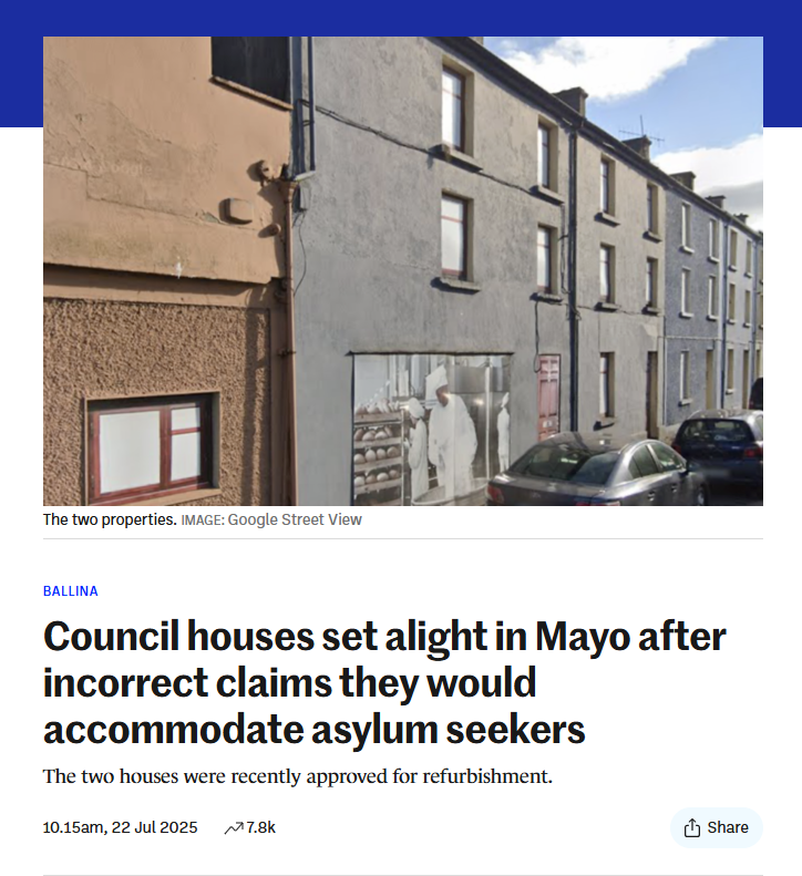 caulmick's tweet image. Council houses set alight in Mayo after incorrect claims they would accommodate asylum seekers
The two houses were recently approved for refurbishment.
thejournal.ie/fire-houses-in…