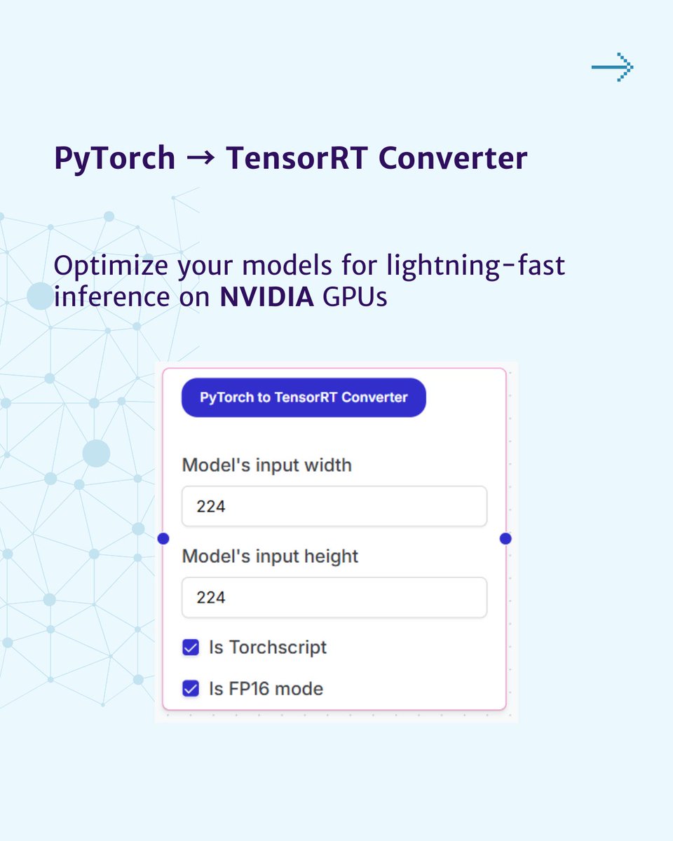 devisionx's tweet image. #PyTorch → #TensorRT Converter ⚙️
Optimize for real-time speed on #NVIDIA GPUs