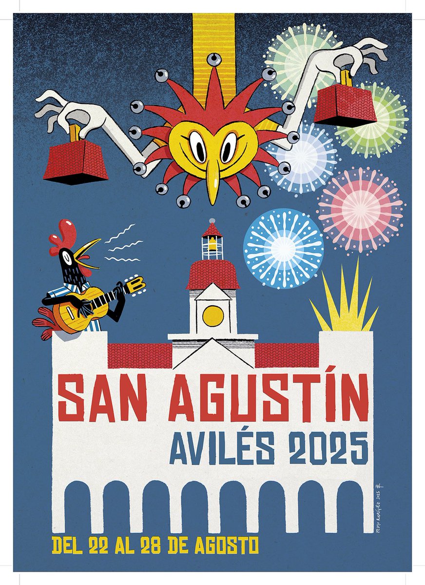 comicaviles's tweet photo. Otro evento de la ciudad se suma al homenaje al 30 aniversario de las Jornadas del Cómic de Avilés, luciendo el cartel de su edición de 2025 con el trazo de un autor de cómic. 

Ahora son las fiestas de San Agustín, el autor PEDRO RODRÍGEZ (@ilustraperico) y el resultado este… https://t.co/MRZJN50E3g